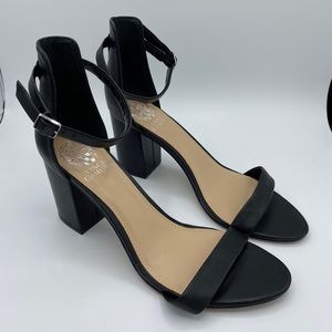 NEW Vince Camuto Black Leather Beah Heeled Sandals